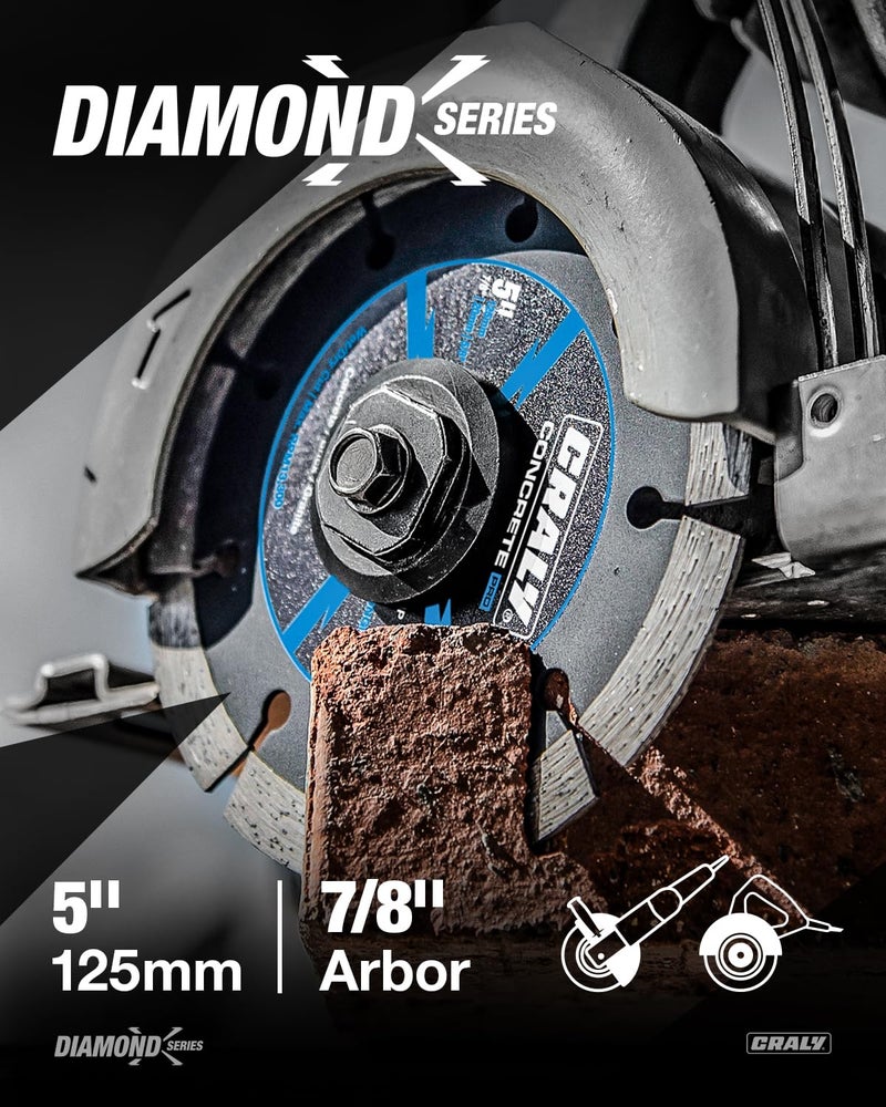 CRALY 5 Inch Super Thin Segmented Diamond Blade, 7/8 in Arbor, 5'' Diamond Stone Blade for Angle Grinder & Masonry Saw, Diamond Cutting Wheel for Cutting Concrete, Brick, Granite, Block, 2PC - Image 2